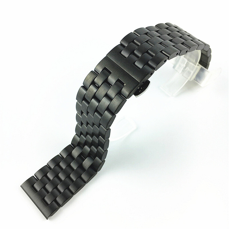 Solid stainless steel watch band butterfly buckle men’s frosted strap18 20 22 24