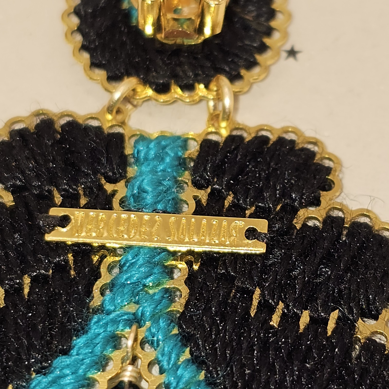 Mercedes Salazar Designer Signed Statement 5″ Vtg Earrings Blue Black Dangle…
