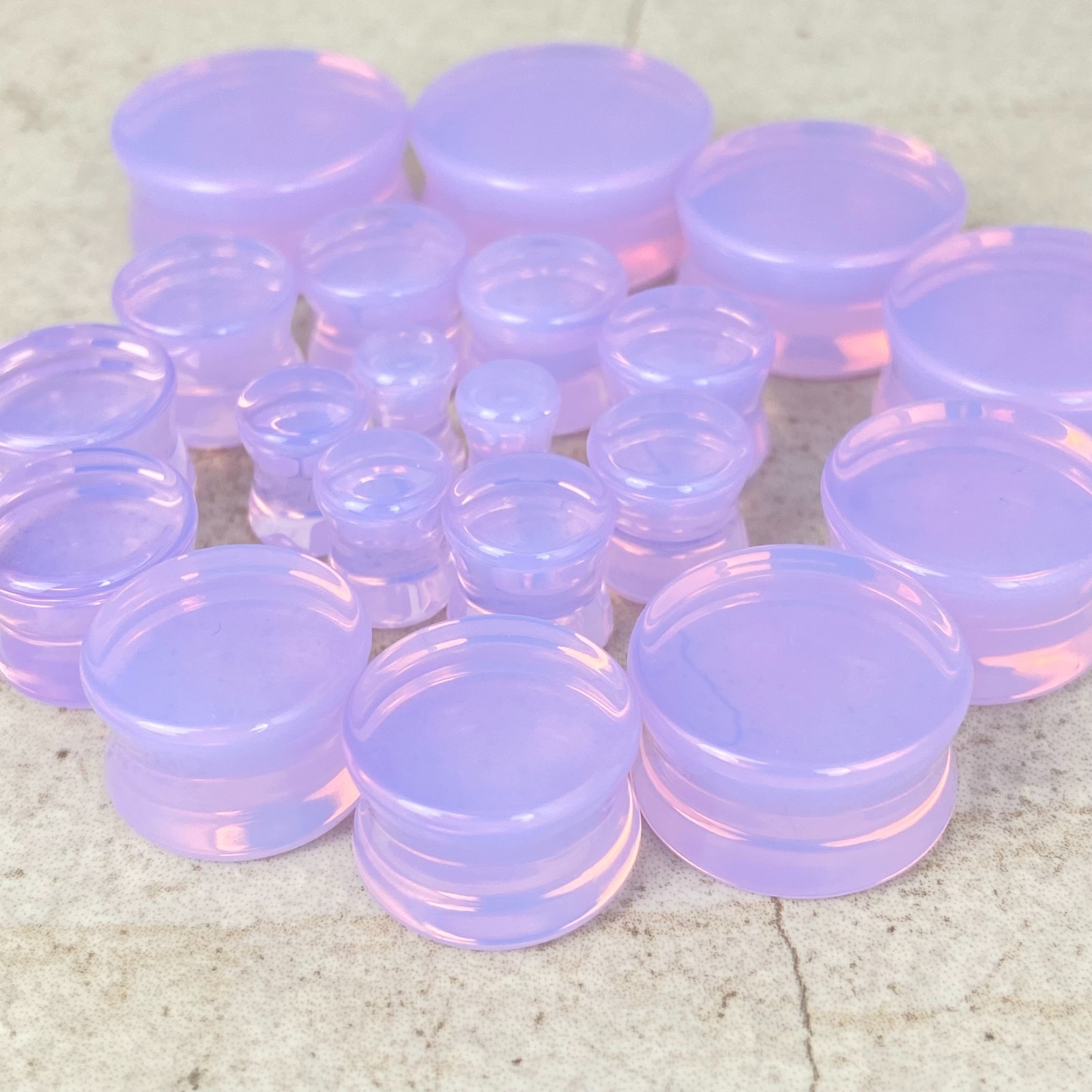 Pair of Lavender Opalite Stone Double Flare Plugs (STN-725) gauges
