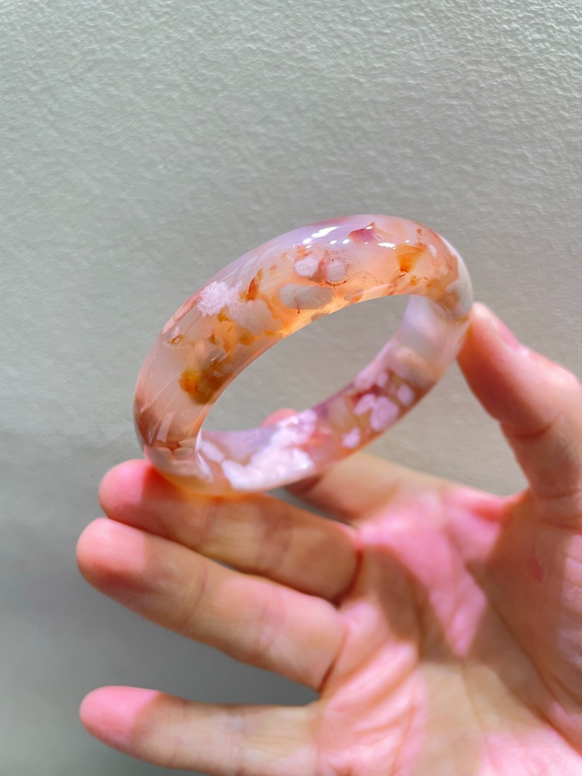 54.6mm Natural Cherry Blossom Agate Crystal Quartz Handmade Bangle AAA