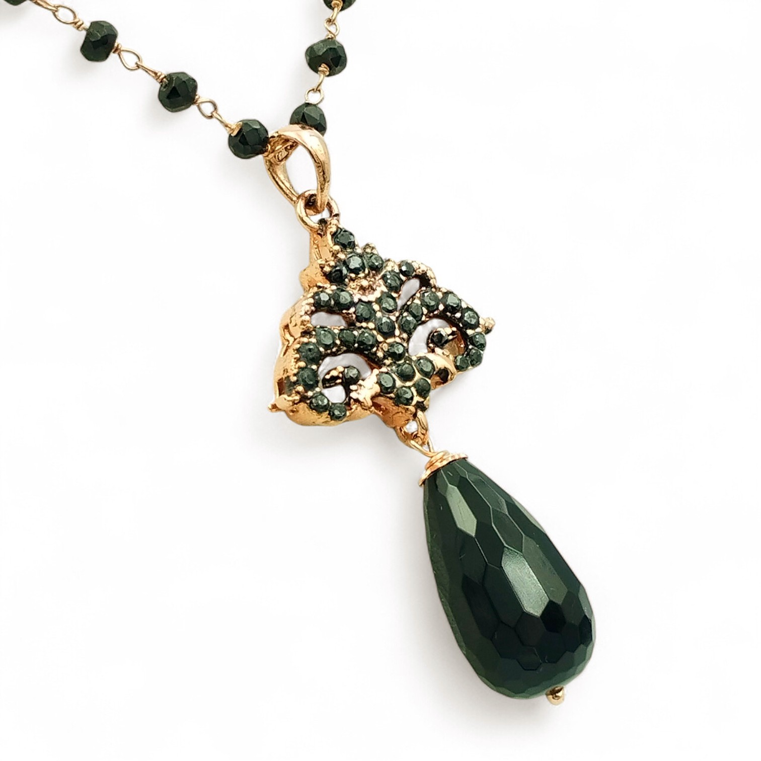 Victorian Pink Silver Pendant with Black Spinels and Handmade Onyx