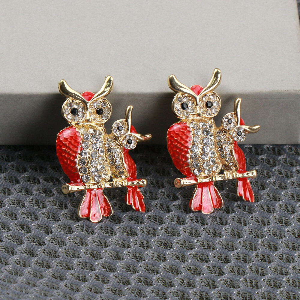 2pcs Fashion Animal Brooch High-end Red Owl Pin Clothing Accessories