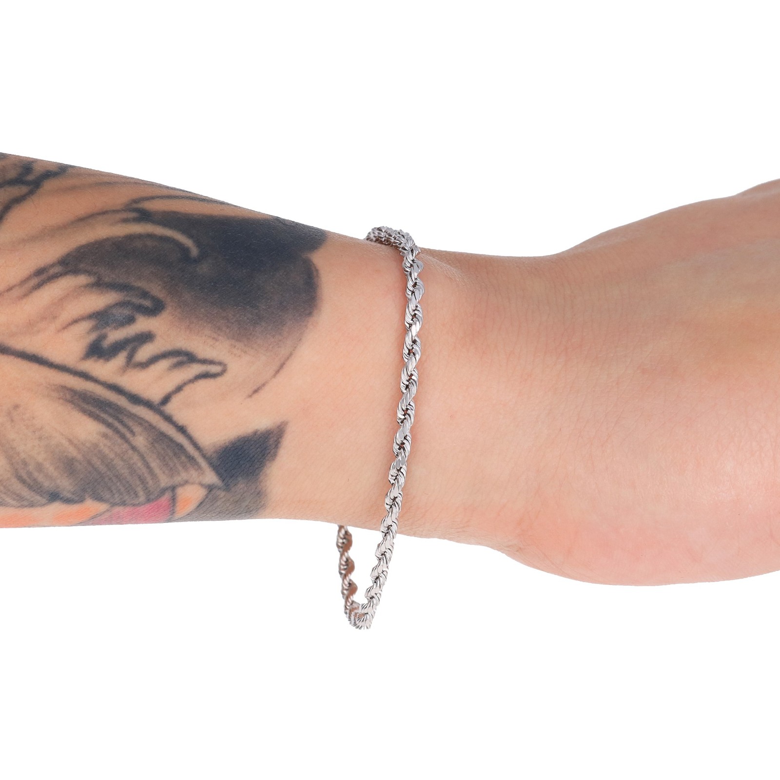 10K White Gold 2mm-5mm Diamond Cut Rope Chain Bracelet Mens Womens 7″ 8″ 9″