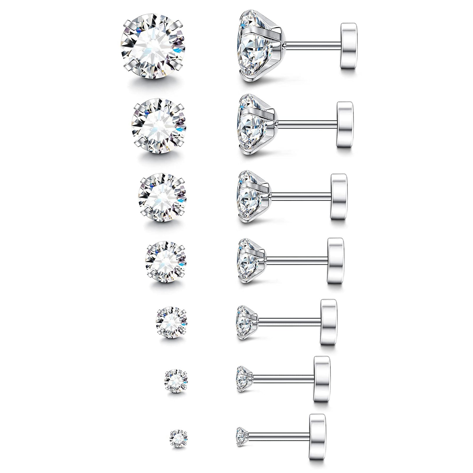 20G Hypoallergenic Flat Back Earrings for Women Men Silver 14K Gold Stainless…