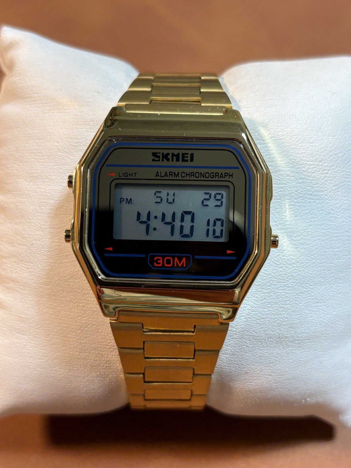 Retro Design Skmei Digital Men Watch WR30M,Gold Tone,Chrono,Alarm,Runs