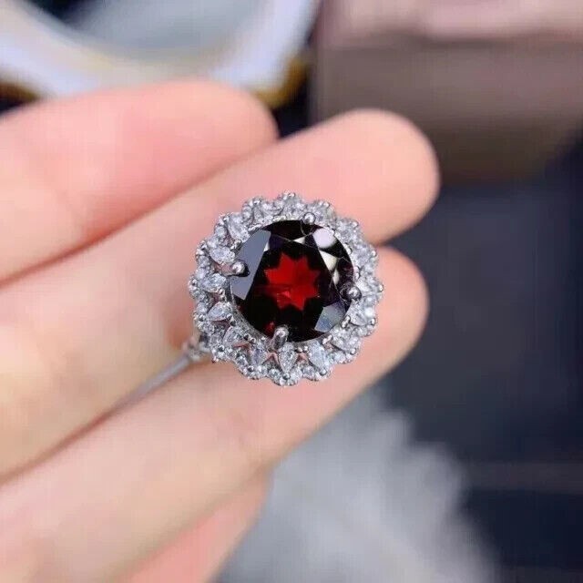 14K White Gold Plated 3.50Ct Round Cut Simulated Red Garnet Halo Engagement Ring
