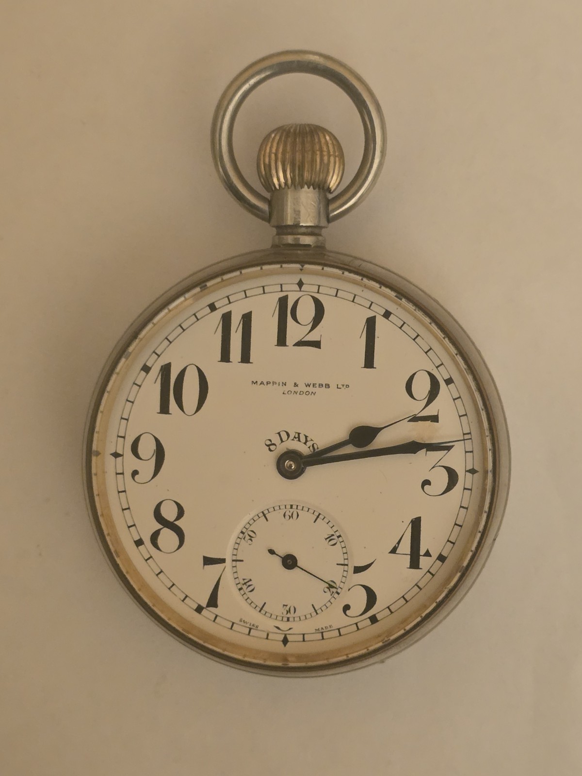 Rare Vintage mappin webb London 8 Days Pocket watch Large 60 MM