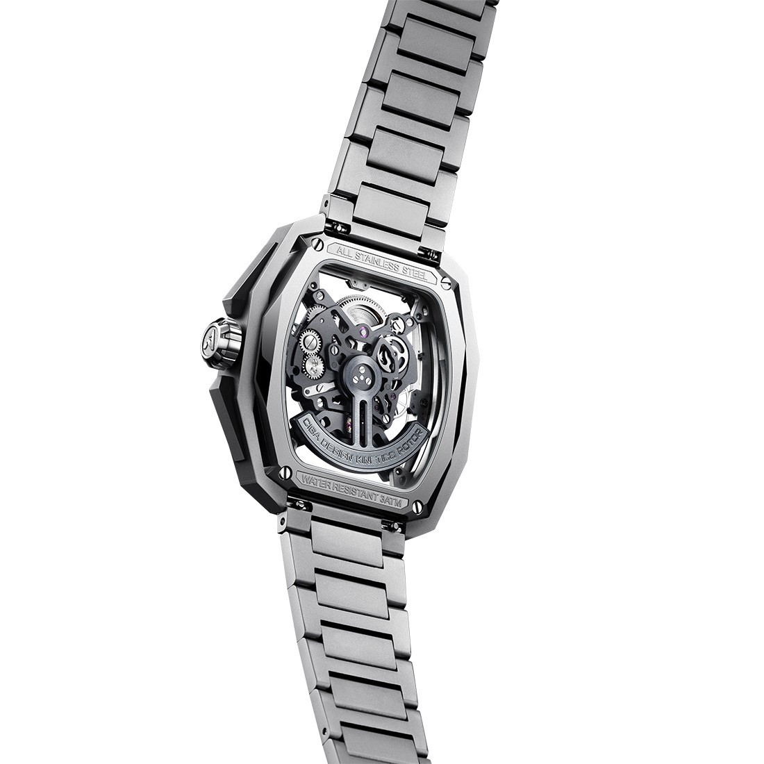 CIGA Design Z Hunter Carbon Steel Skeleton Tonneau Silver Men’s Watch