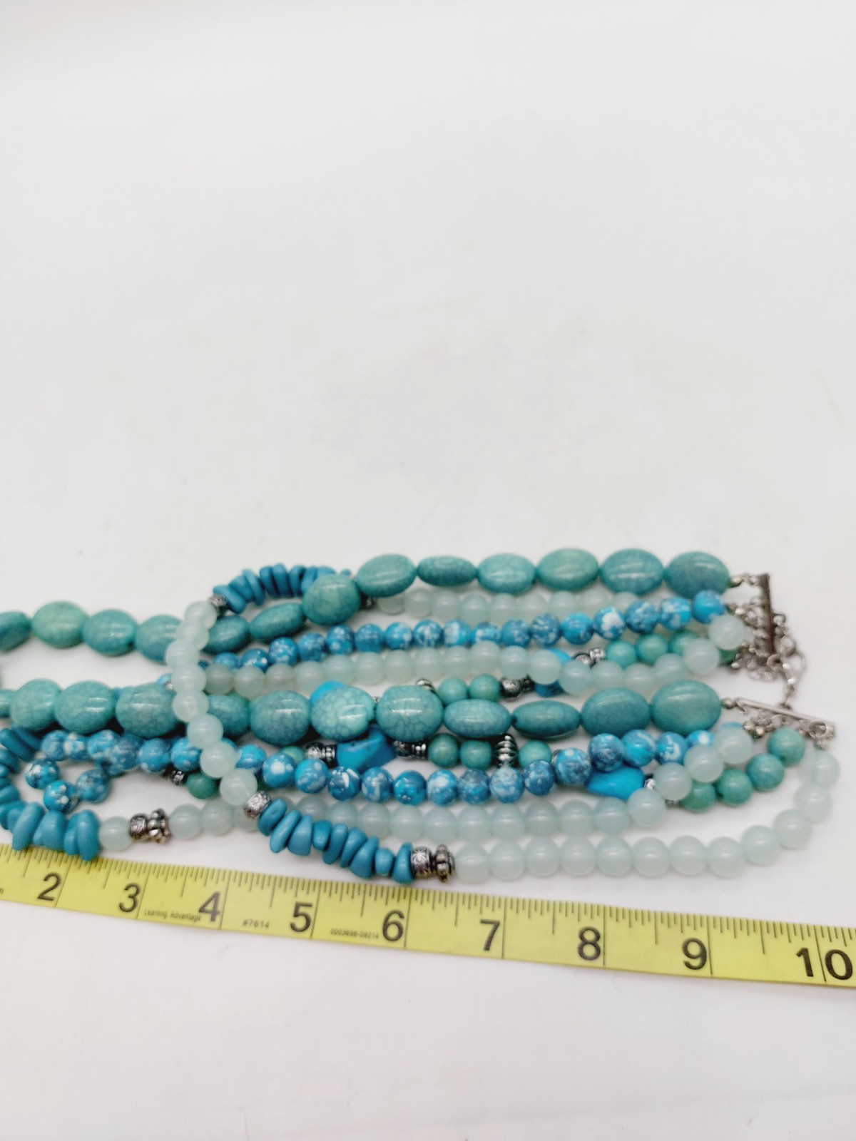 Necklace Blue Aquatic Bib Choker Turquoise Silver Tone Beads Multi Strand