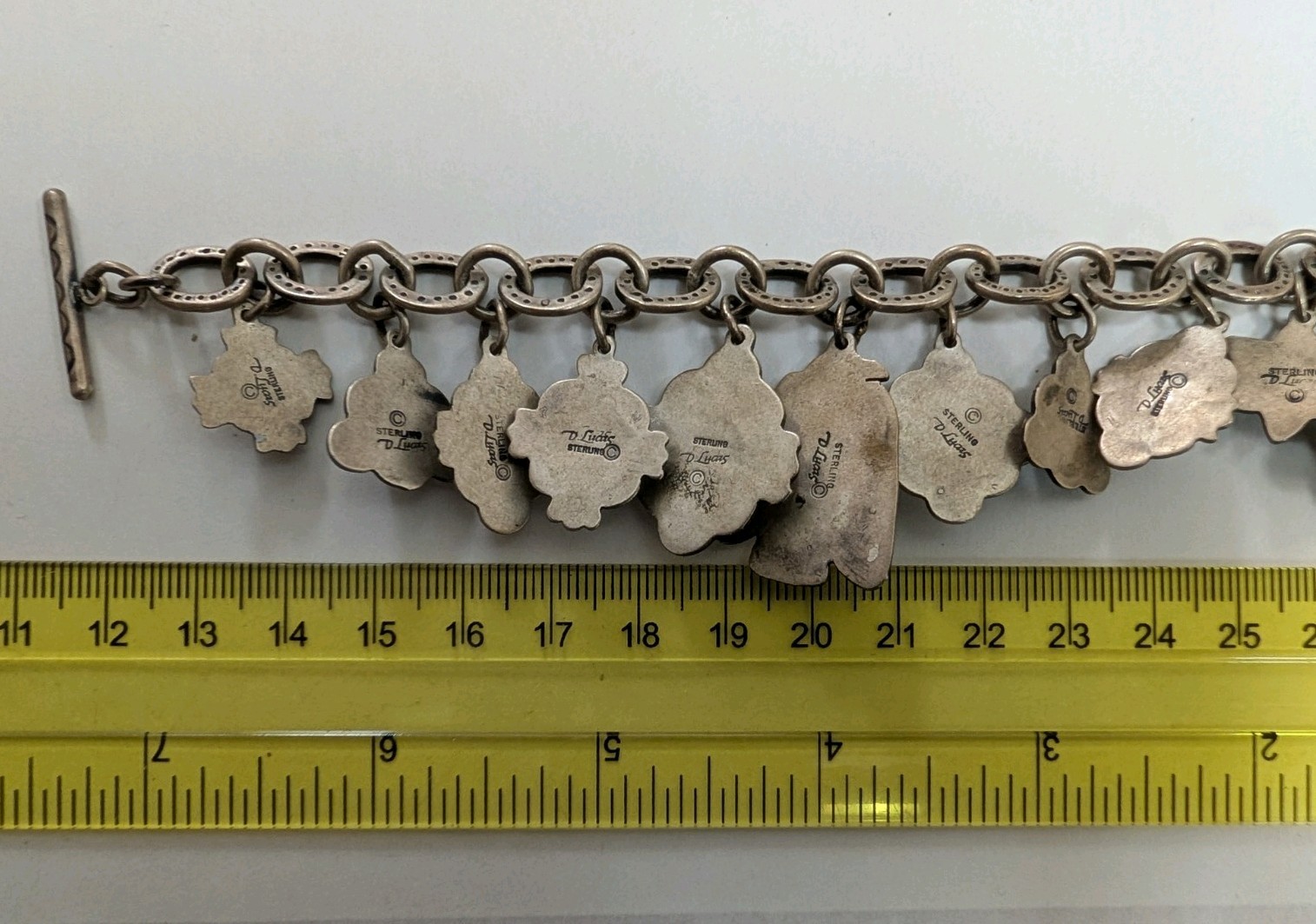 Don Lucas Sterling Silver Multi Stone Charm Bracelet Toggle Clasp 46.4 Grams