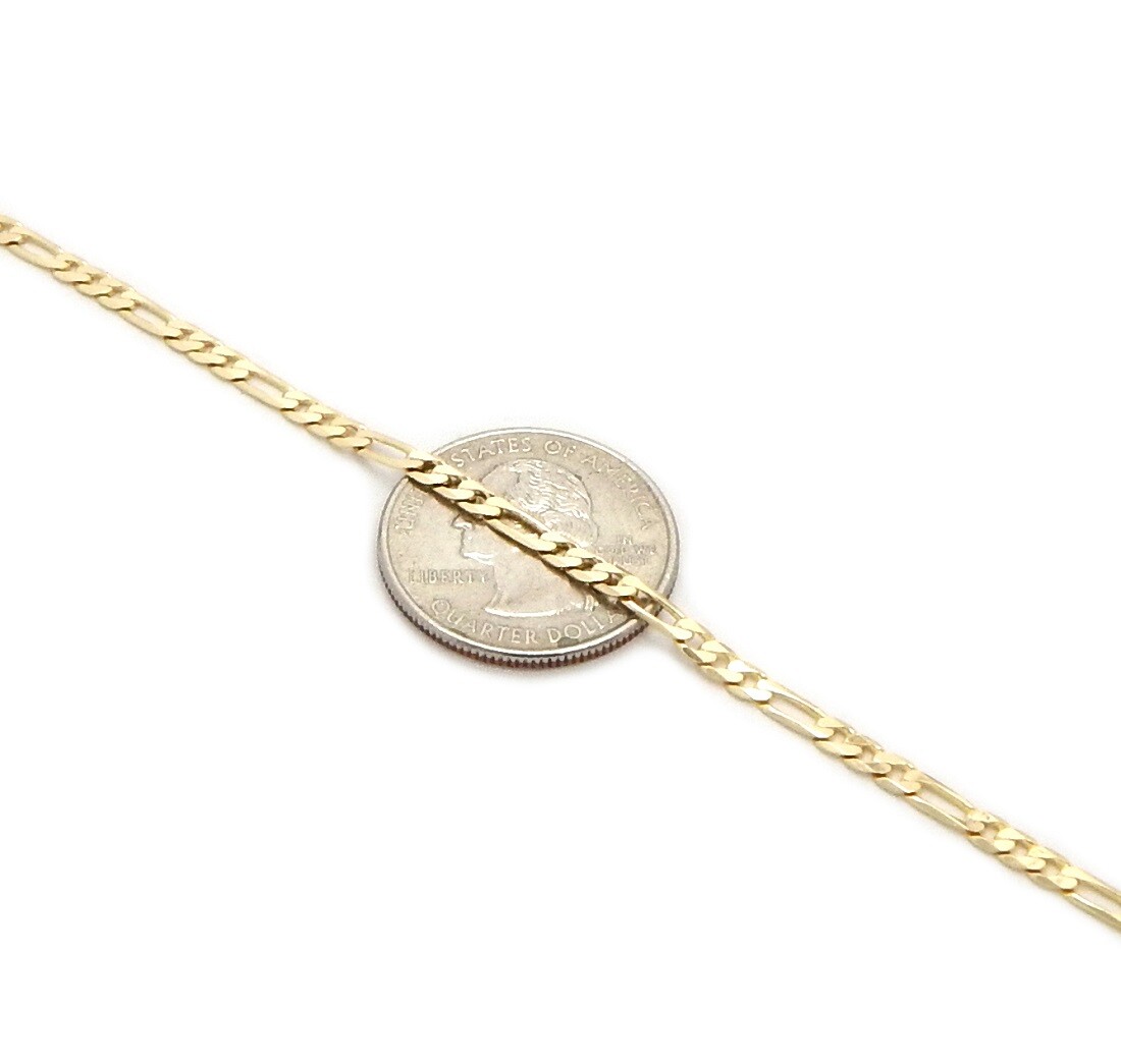 3mm Italian Figaro Link Chain Necklace 8″ 18″ 20″ 24″ 30″ inch 14K Gold Plated