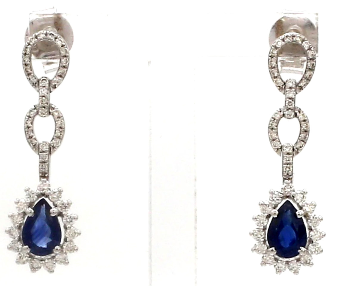 1.68ct Natural Diamond 14k BIS Hallmarked White Gold Sapphire Dangler Earrings