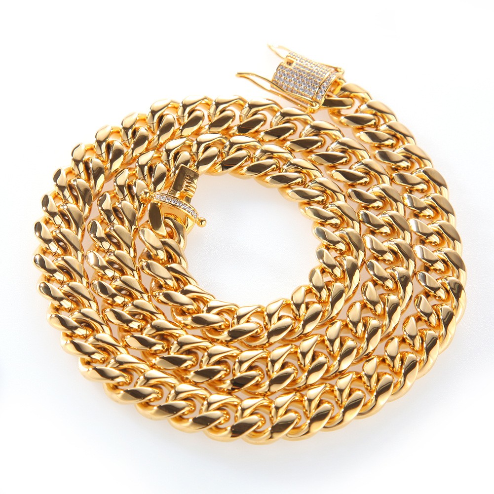 Miami Cuban Chain with 1 Carat CZ Buckle 18k Gold-plated Stainless Steel Jewelry