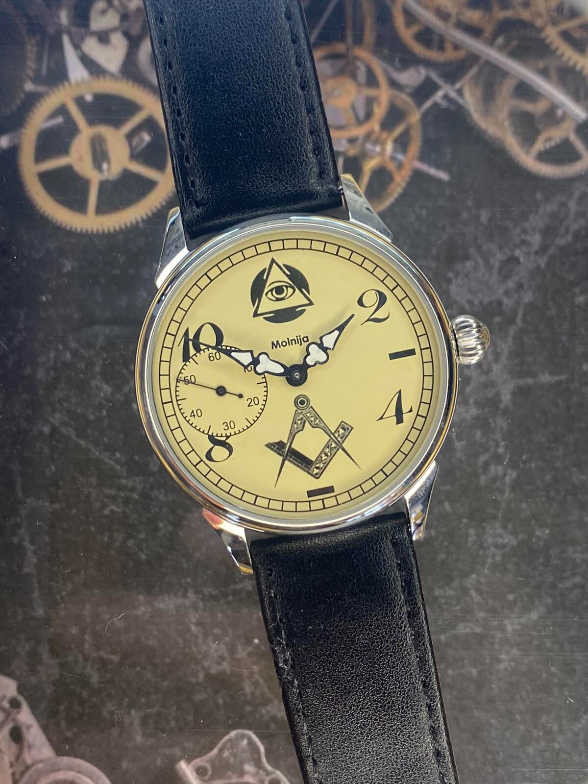 Molnija Masonic Watch Mechanical USSR Soviet Freemason Symbol Old Vintage Pocket