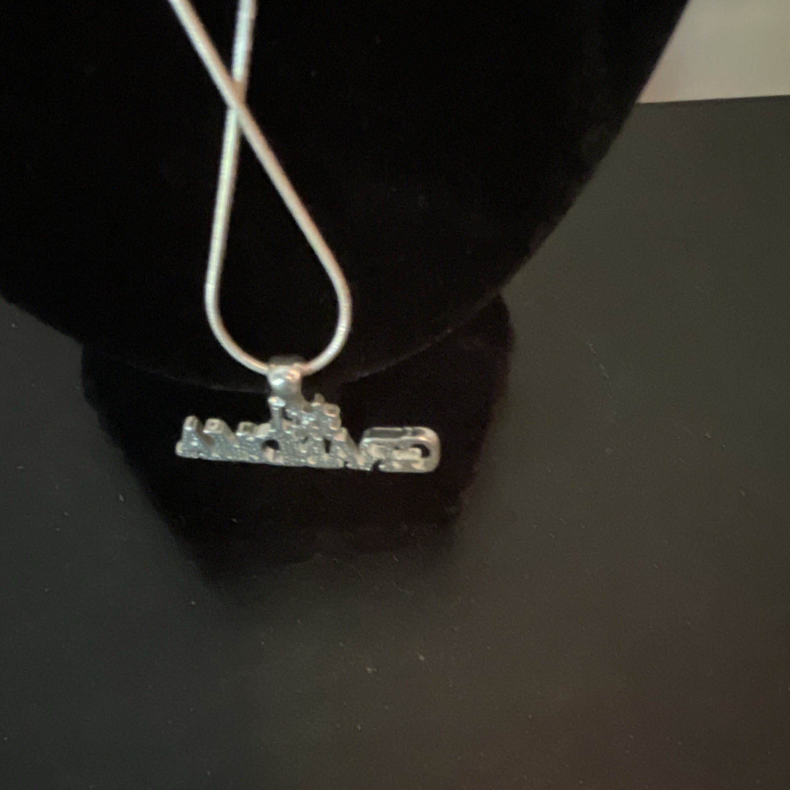 Silver-Tone “GRANDMA” Letter Charm Pendant Snake Chain Necklace w/ Pavé Crystal