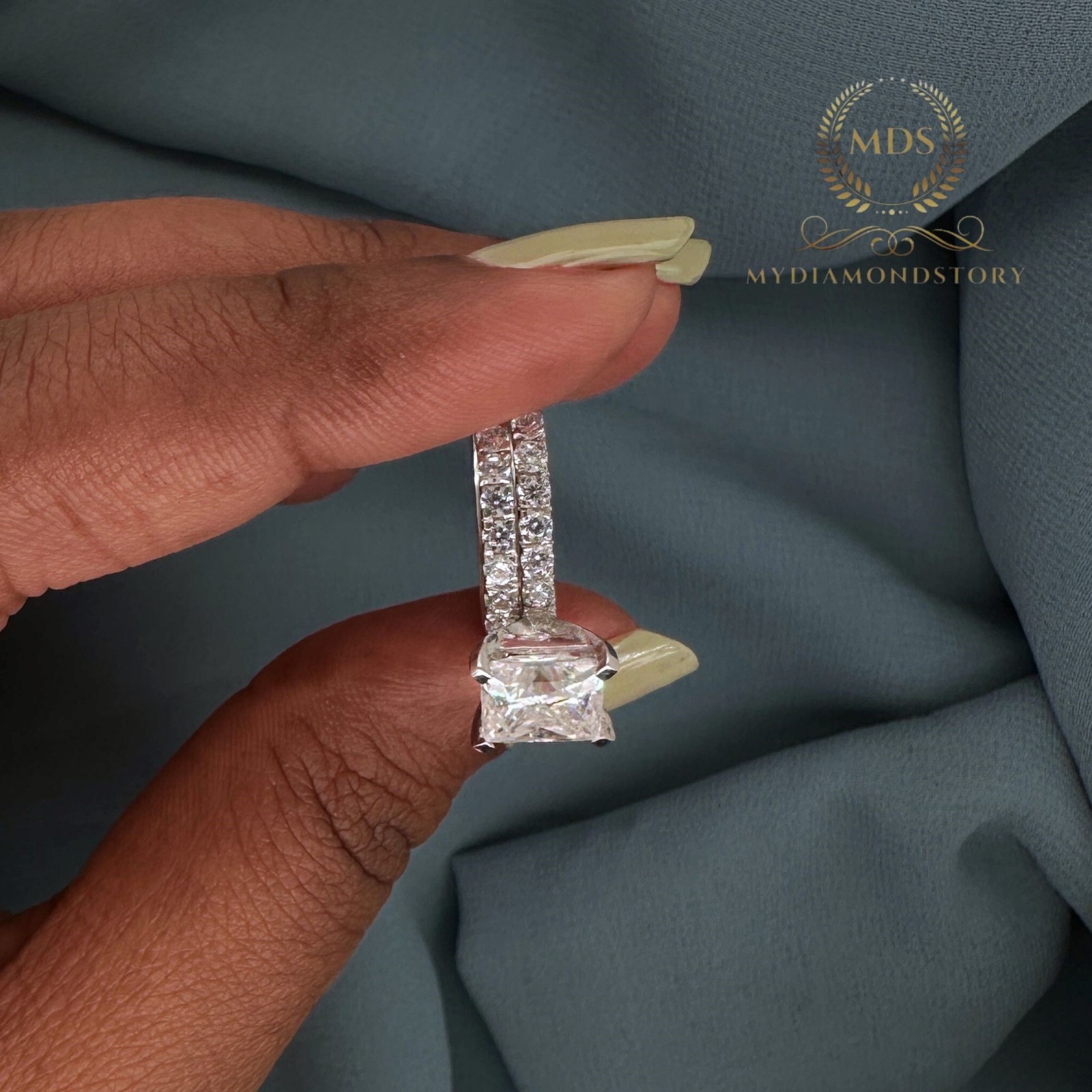 3 Carat Princess Cut Moissanite Bridal Set Engagement Ring Solid 14K White Gold