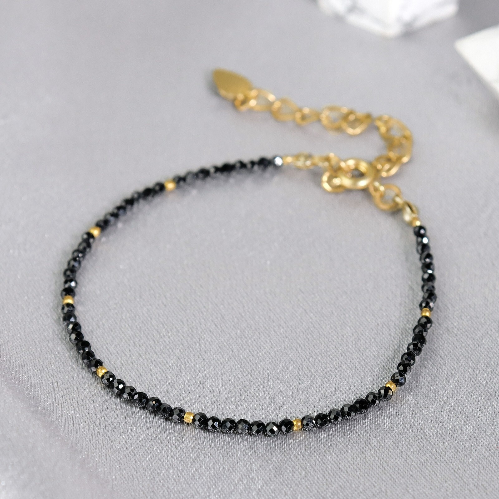 Natural Crystal Black Tourmaline Dainty Beads Healing Protection Women Bracelet