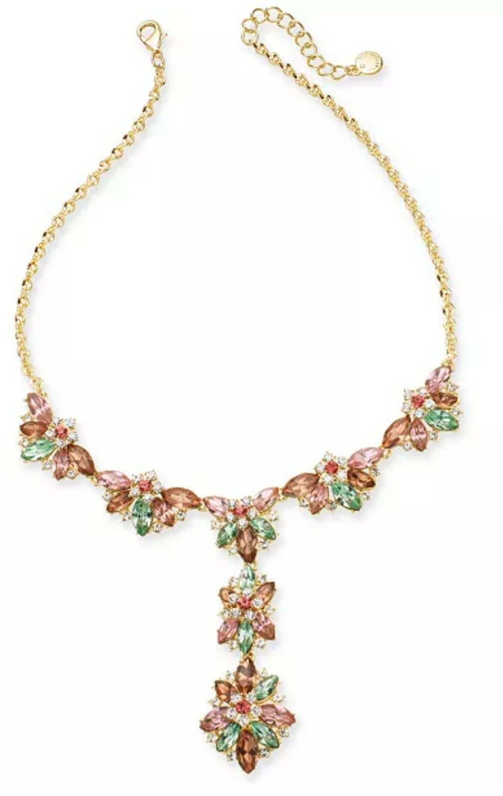 Womens Gold-Tone Crystal Hydrangea Lariat Necklace, 17 + 2 Extender