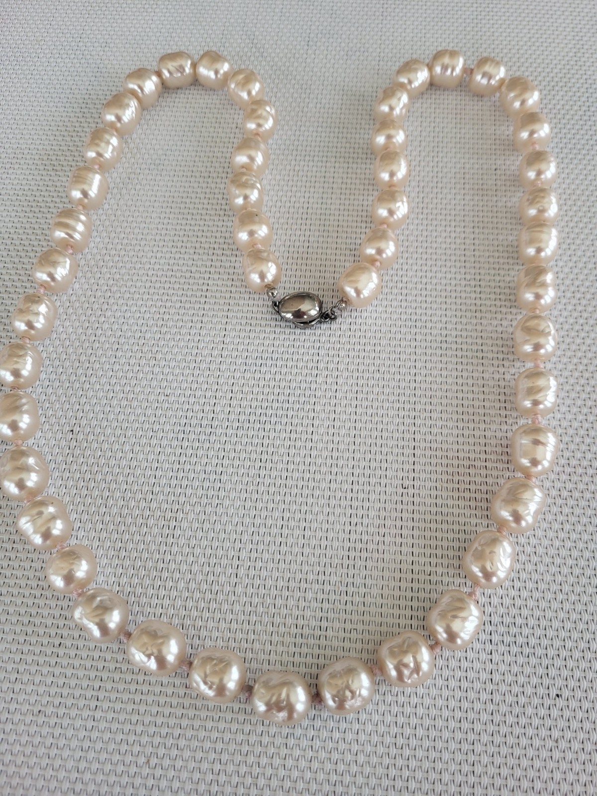 Vintage Signed Les Bernard Baroque Faux Pearls Cream Hand Knotted 29”Necklace