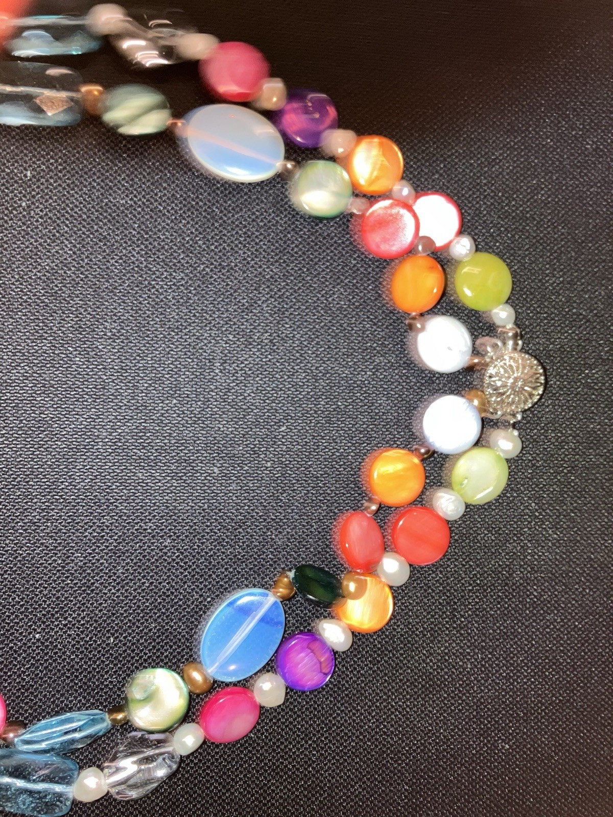 Lovely Faux Turquoise & Semi-Precious Colorful Gemstones Multi-Strand Necklace
