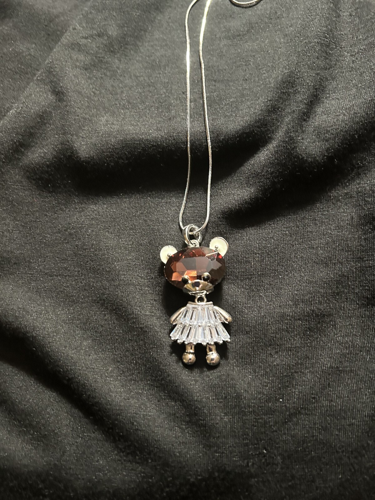 Burgundy Glass, Multi Gemstone Doll Charm Pendant 20″-30″ in Silvertone 7.00 ctw