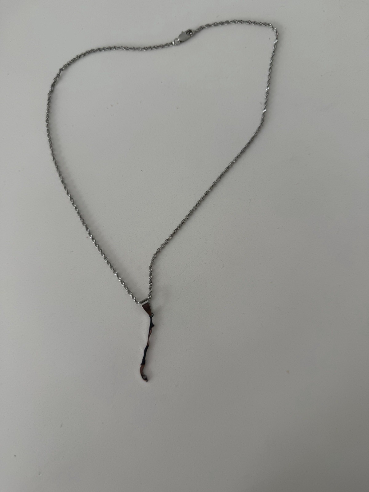 Silver Tone Chain Necklace with Black Twisted Pendant, No Stone, of Chile