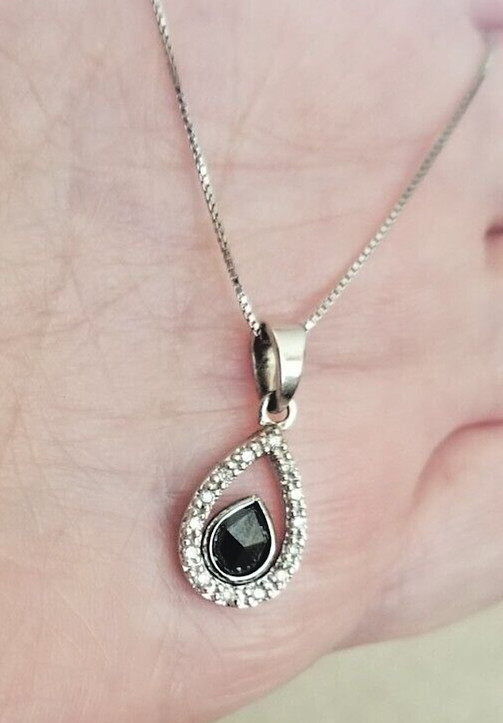 14K White Gold Black & White Diamond 20 inches Pendant Necklace