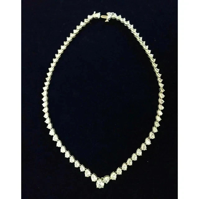 20Ct Pear Lab Created Diamond Tennis Necklace 14K White Gold Plated Silver