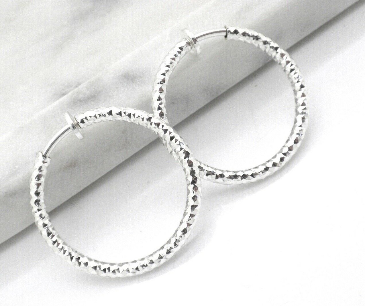 Clip on Hoop Earrings Women New 1″ Silver Plated Light Pressure Hoop