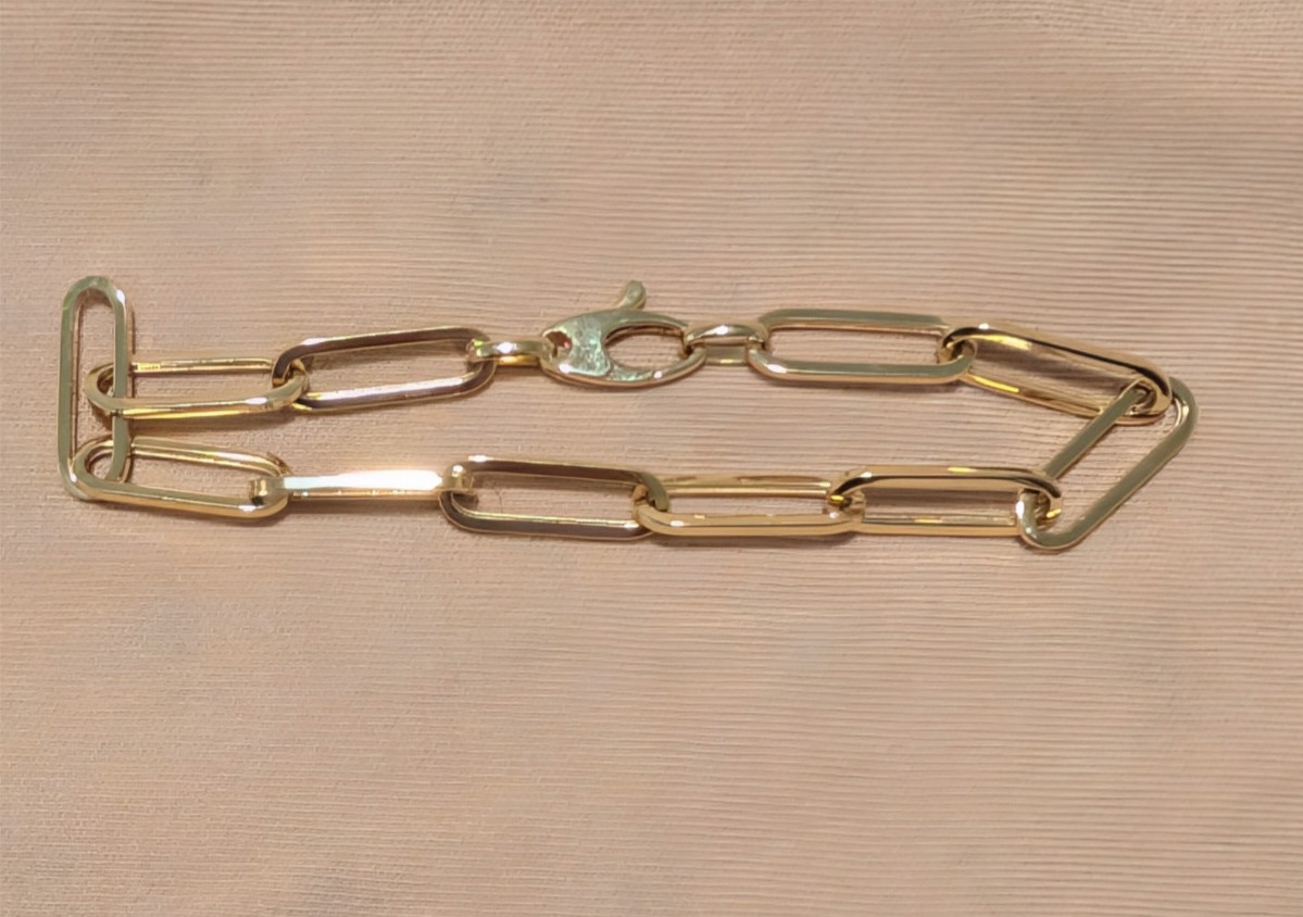14k Yellow Gold Paperclip Link Bracelet 7.5″ 4.49g 11 Links Lobster Claw Clasp