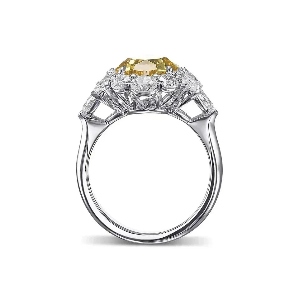 6.60 Ct Oval Cut Natural Yellow Sapphire & Diamond Solid 14K White Gold Ring