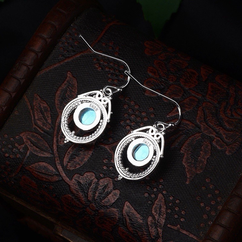 Elegant Boho moonstone Drop Earrings Women Silver Plated Lab-Created 67