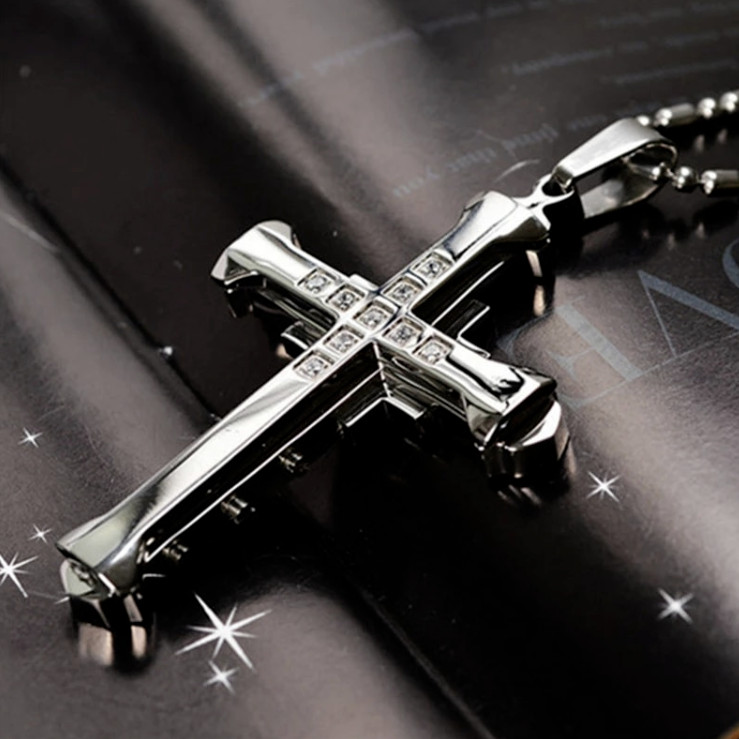 Fashion Jewelry Black Gold Or Silver Rhinestone Cross Pendant Necklace TK7-3