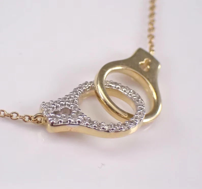 1Ct Round Cut Real Moissanite Handcuff Pendant 14K Yellow Gold Plated Silver