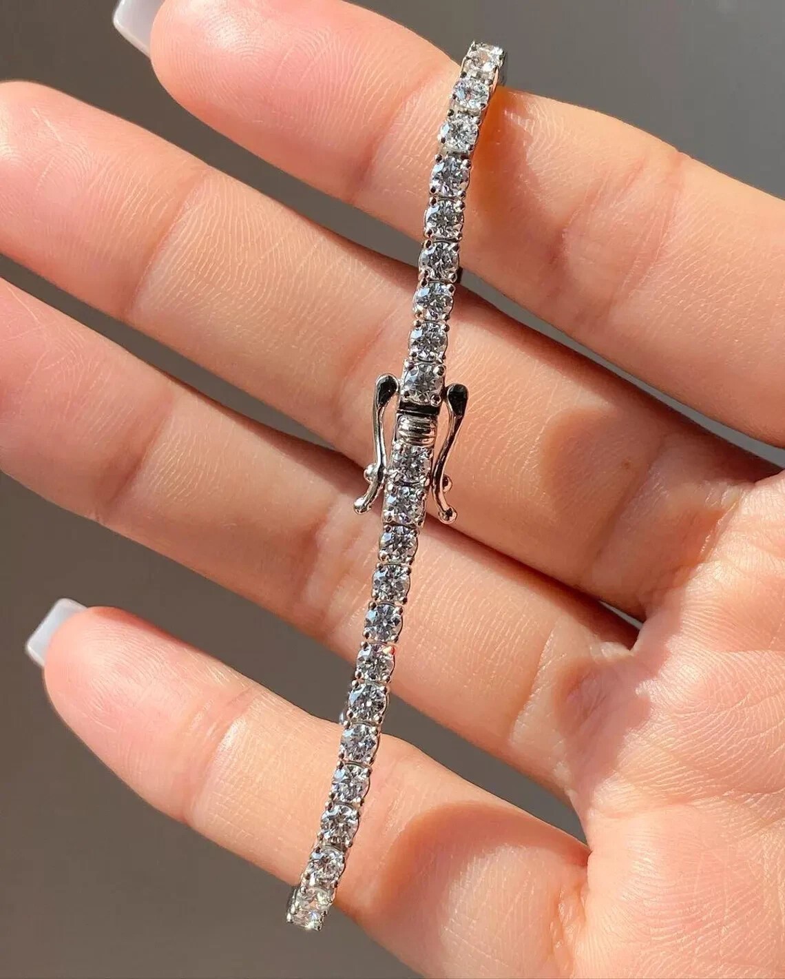 Men’s 5.50 Ct Round Cut Lab Grown Diamond Tennis Bracelet Solid 14k White Gold