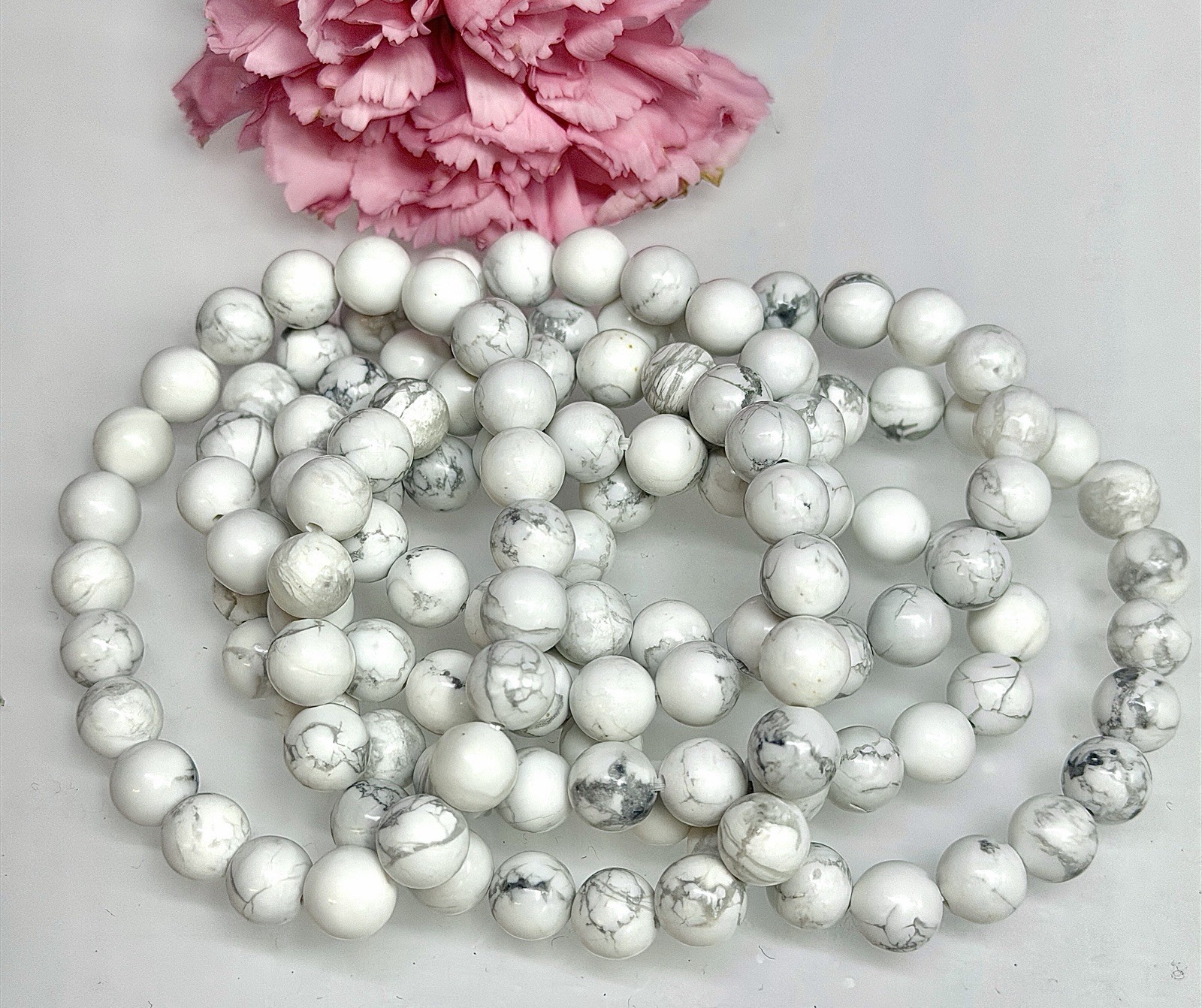 Wholesale Lot 6 Pcs Natural Howlite 8mm 7.5” Crystal Healing Stretch Bracelet