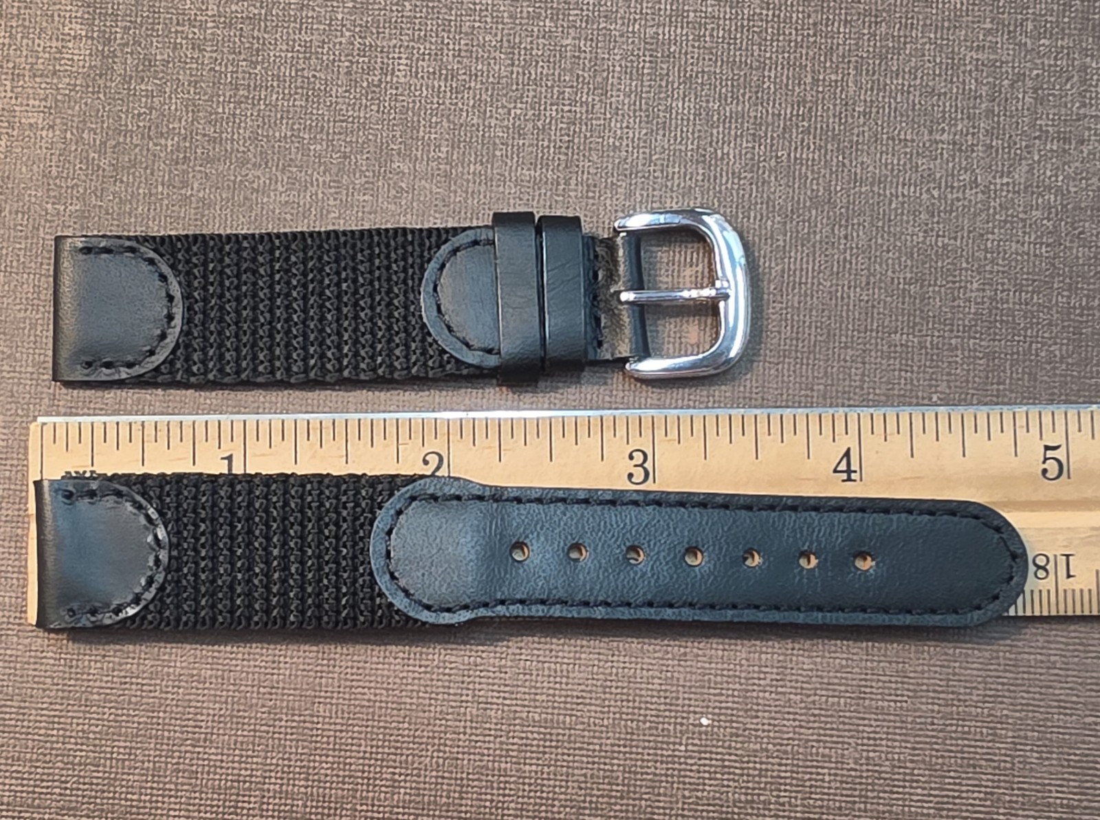 Vintage NOS Swiss Army Style 18mm Black Stitched Leather & Nylon Watch Band