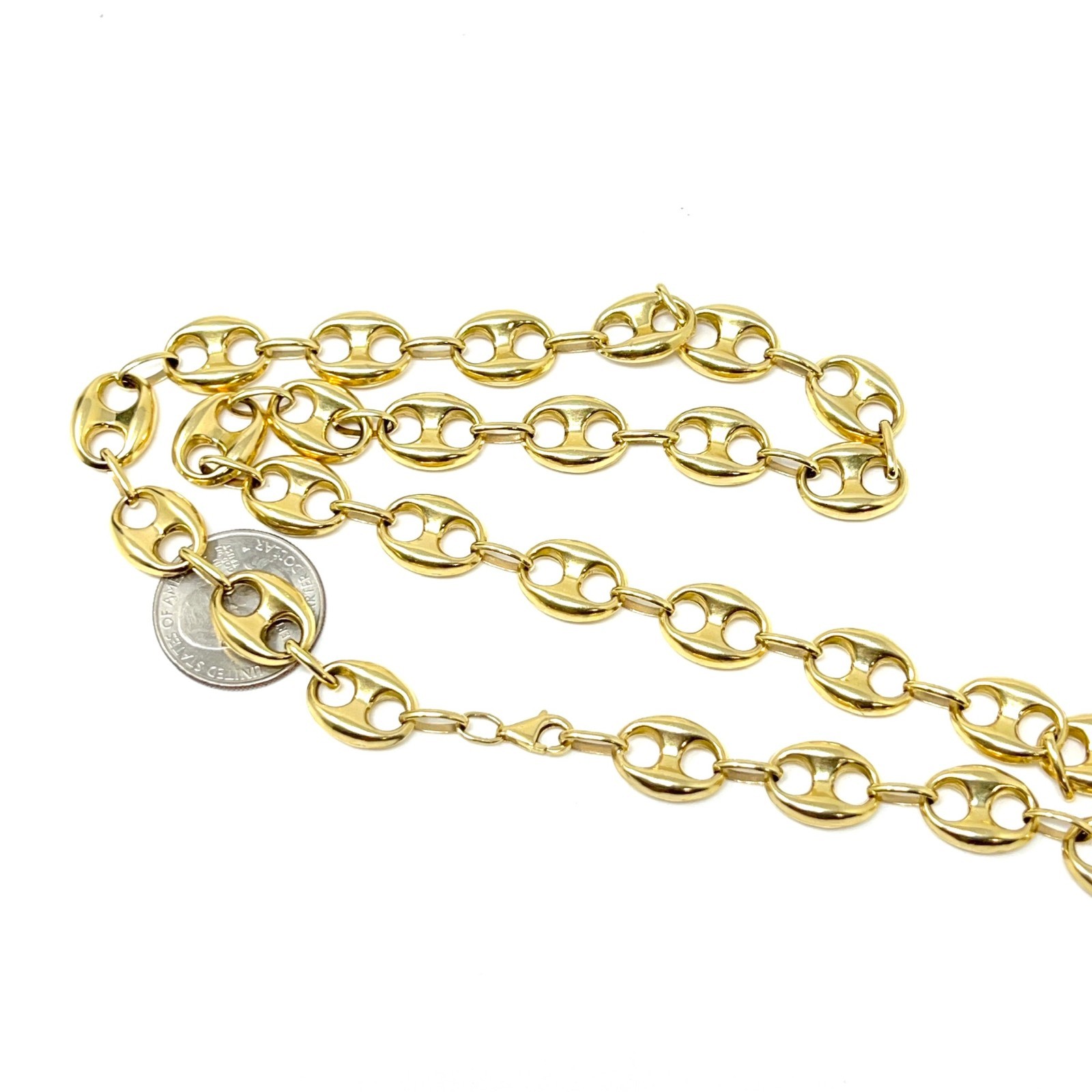 14k Solid Yellow Gold Mariner Puffed Link Necklace 24 Inches – 12.3mm – 29 Grams