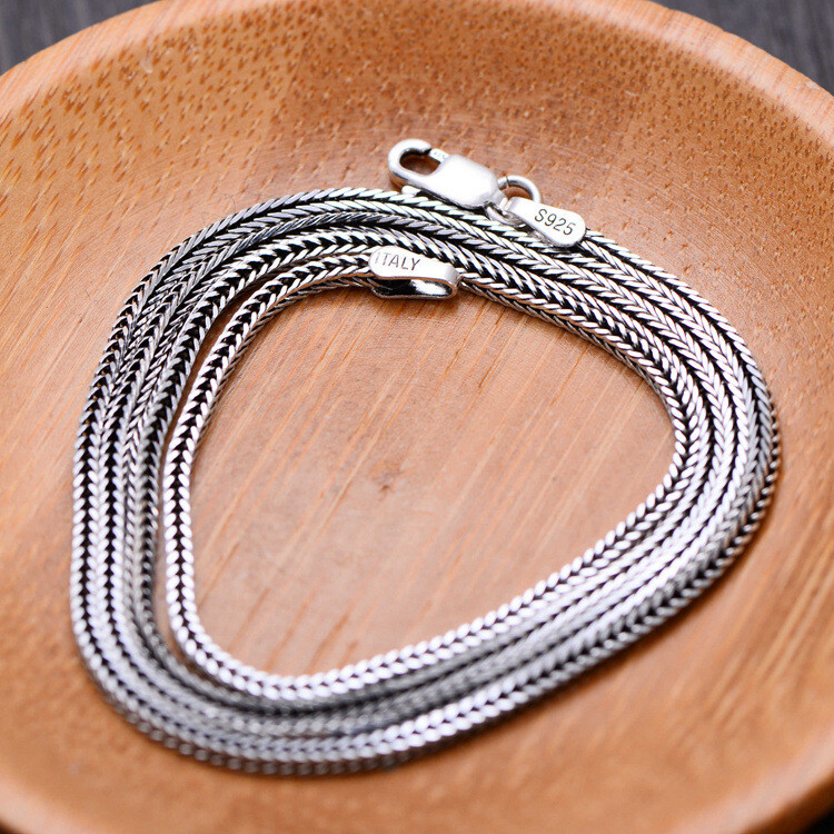 S925 Sterling Silver Chain Vintage Square Wheat Link 1.6mmW Men’s Necklace