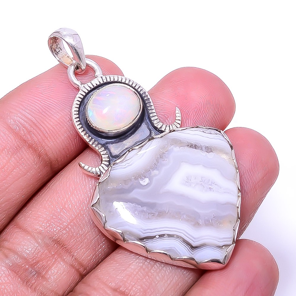 Botswana Agate – Botswana 925 Sterling Silver Pendant 1.95″ P_9473_251_36