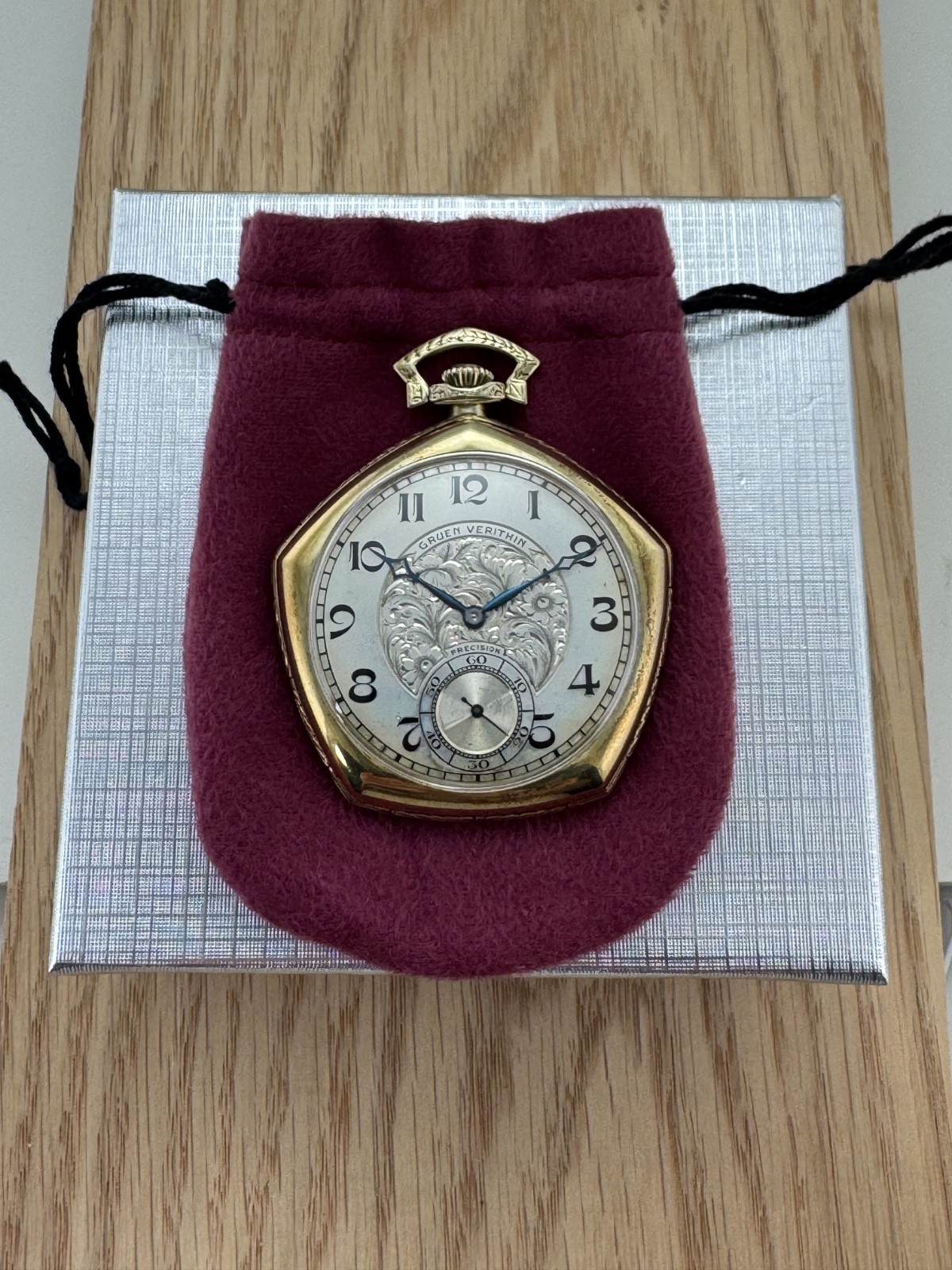 Gruen Precision Verithin Pentagon 14K Solid Green Gold Pocket Watch 1920s RARE!