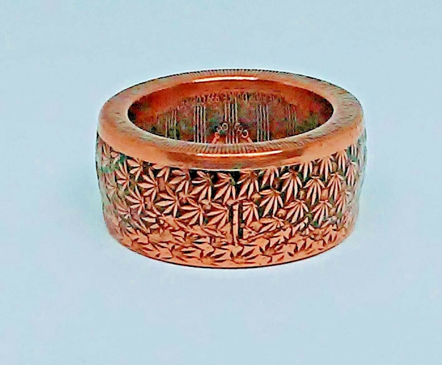 1 oz Copper Round Cannabis Coin Ring Powder Coated sizes 10-15