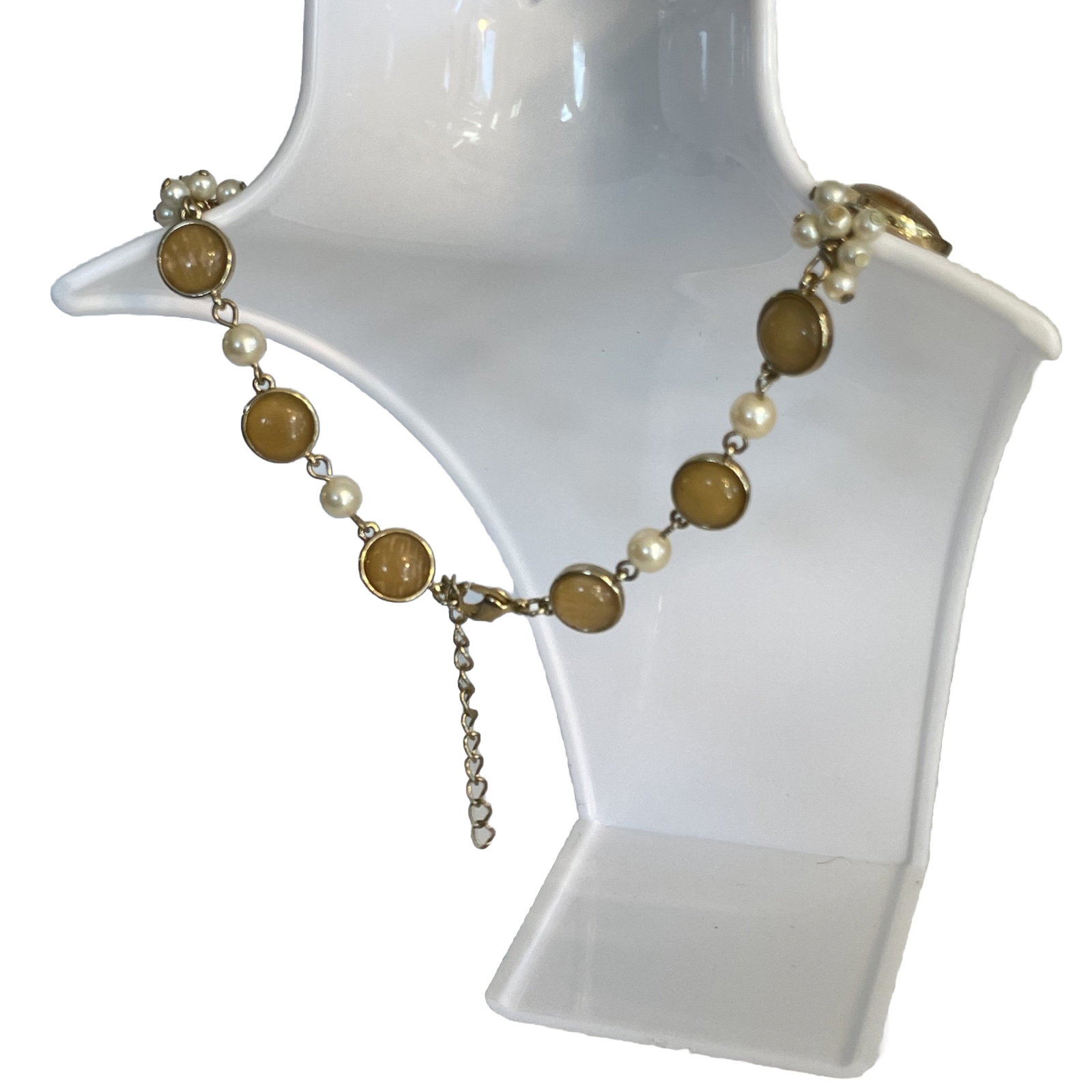 Demi Parure Pearl Amber Asian Resin Circle Necklace Moon Glow Open Work Set