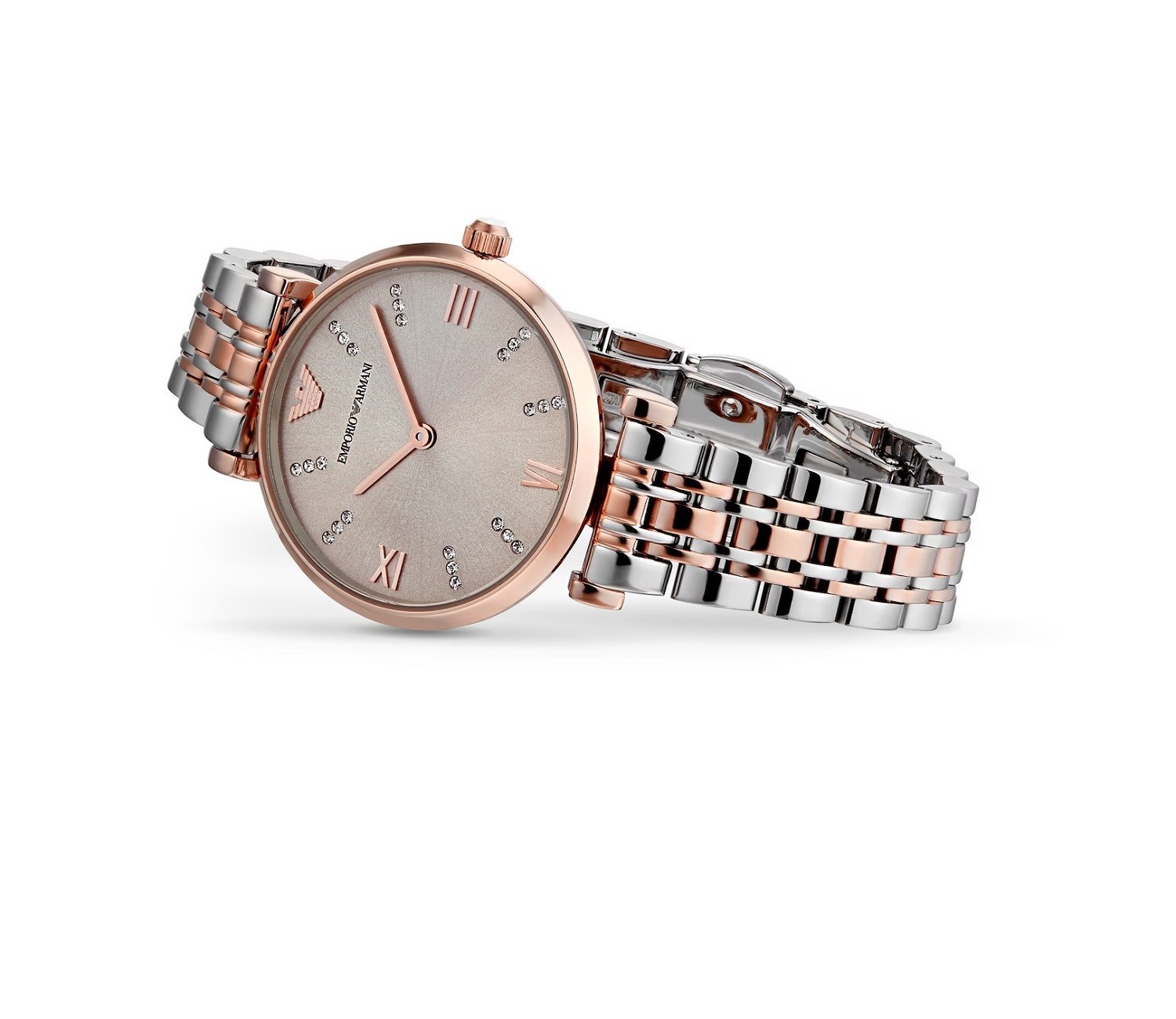 EMPORIO ARMANI WOMENS WATCH SILVER & ROSE BACELET & GREY DIAL AR1840 GENUINE NEW