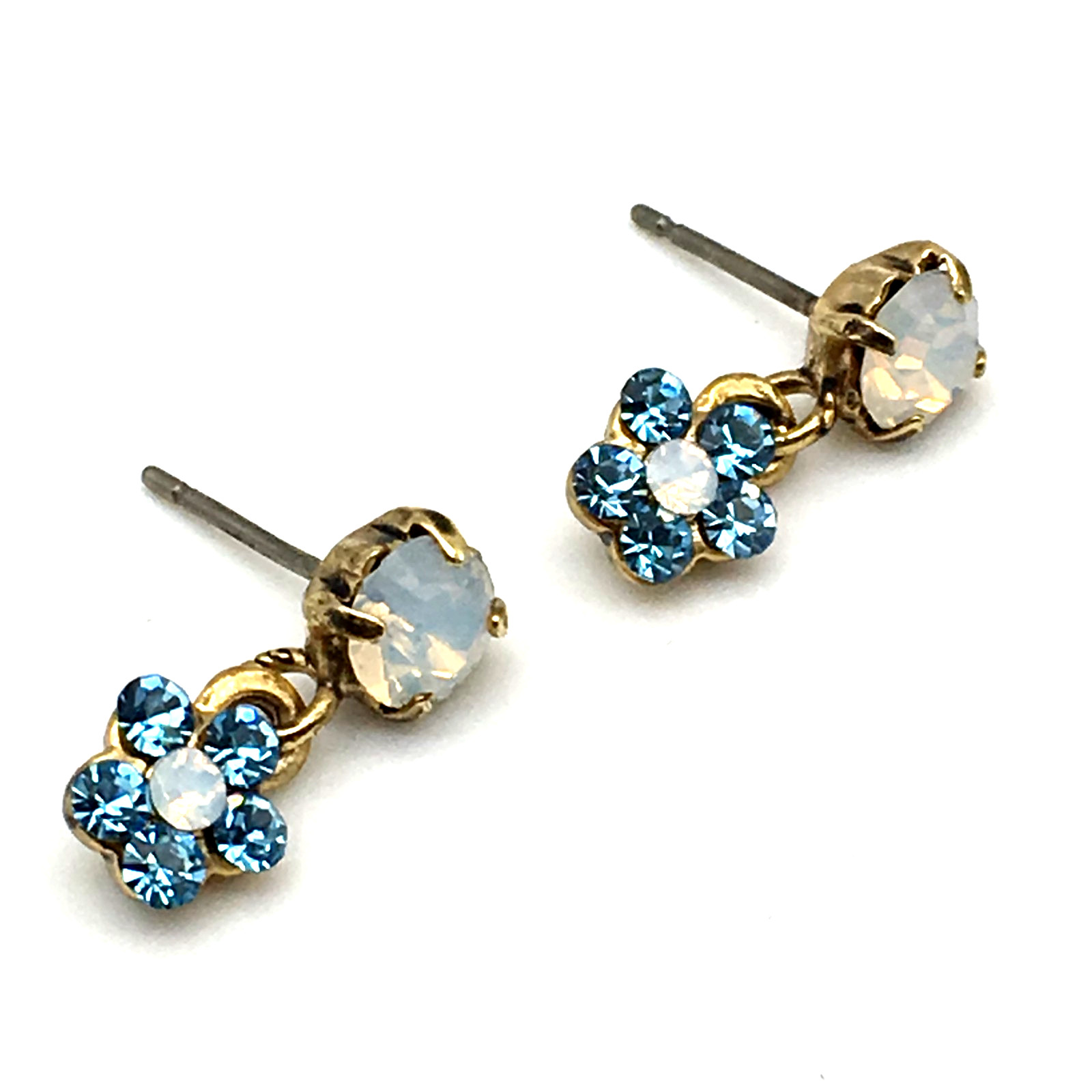 Vintage Liz Palacios Blue Swarvoski Crystal/Opaline GT Dangling Pierced Earring