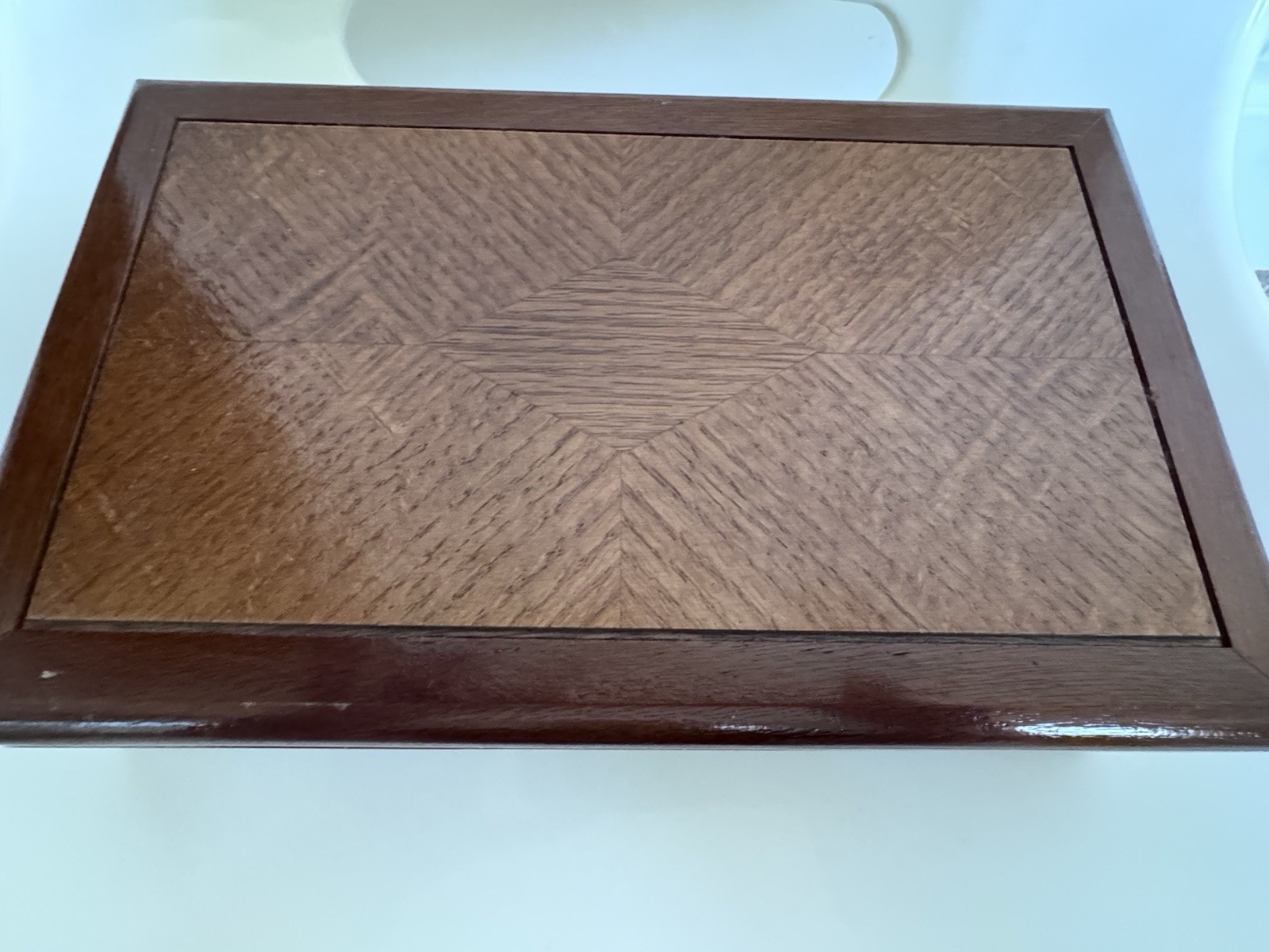 Vintage Victorian Wooden Jewelry Box Parquet Inlay Valet Stash Keepsake Trinket