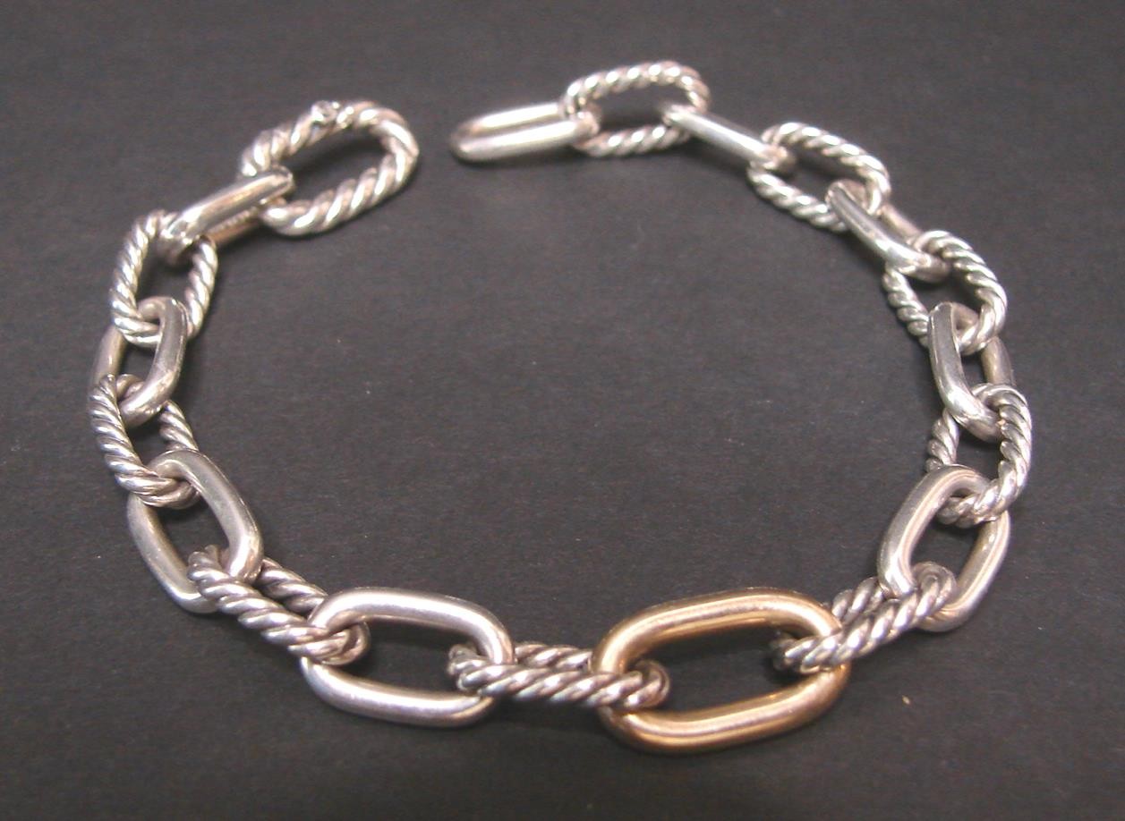 David Yurman Madison Sterling Silver/1/4 18K Link Chain Bracelet 8.5″