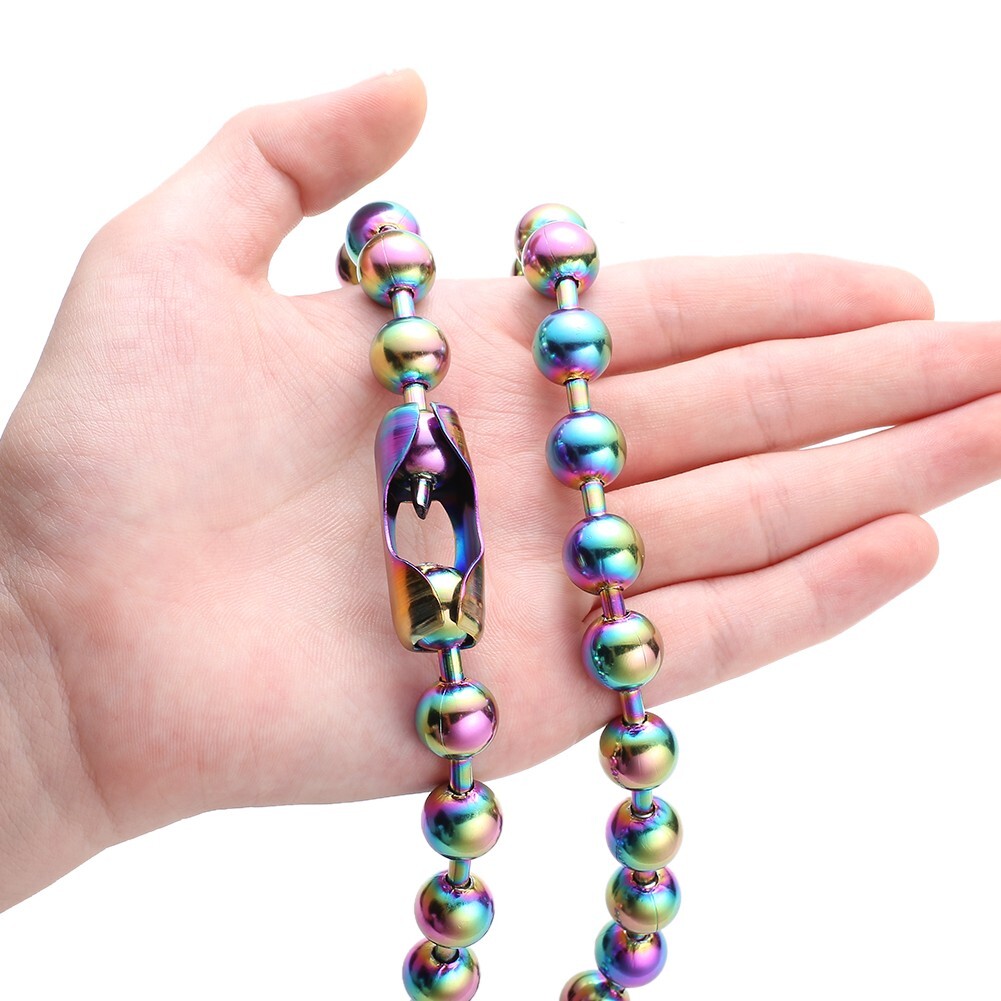 Men Women 6/8/10/12mm Wide Multicolor Stainless Steel Ball Beads Chain Necklace