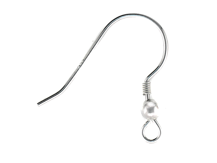 50pc-Sterling Silver Earring Hooks.Wholesale Earring Wires.Coil & Bead SS110