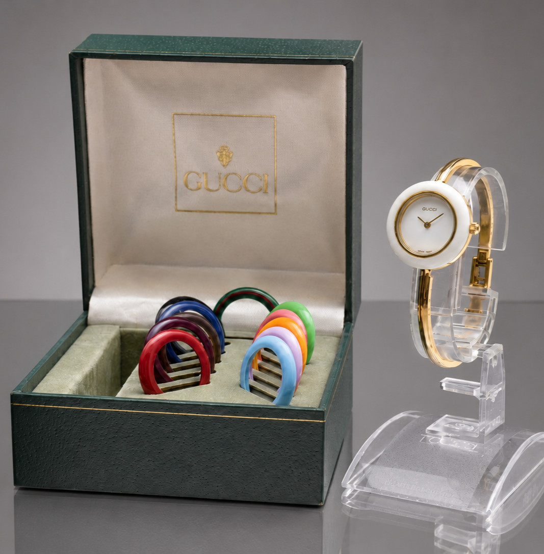 GUCCI Change Bezel 11/12.2 1100L Gold Vintage Quartz Woman’s Watch with Box!